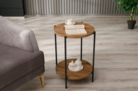 PERA Round Two-Tier Coffee Table, 17 1/2 " by 25 " Side Table, Rustic Brown and Antracite