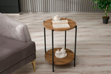 PERA Round Two-Tier Coffee Table, 17 1/2 " by 25 " Side Table, Rustic Brown and Antracite