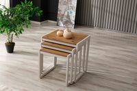 PERA Nesting Set of 3 Sturdy Side Tables, Modern Stacking End Tables, Rustic Brown, Off White