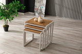 PERA Nesting Set of 3 Sturdy Side Tables, Modern Stacking End Tables, Rustic Brown, Off White