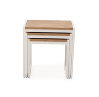 PERA Nesting Set of 3 Sturdy Side Tables, Modern Stacking End Tables, Rustic Brown, Off White