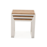 PERA Nesting Set of 3 Sturdy Side Tables, Modern Stacking End Tables, Rustic Brown, Off White
