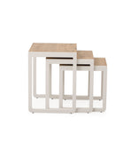 PERA Nesting Set of 3 Sturdy Side Tables, Modern Stacking End Tables, Rustic Brown, Off White
