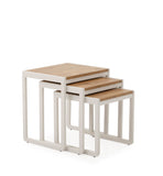 PERA Nesting Set of 3 Sturdy Side Tables, Modern Stacking End Tables, Rustic Brown, Off White