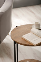 PERA Round Two-Tier Coffee Table, 17 1/2 " by 25 " Side Table, Rustic Brown and Antracite