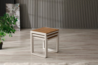 PERA Nesting Set of 3 Sturdy Side Tables, Modern Stacking End Tables, Rustic Brown, Off White