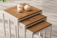 PERA Nesting Set of 3 Sturdy Side Tables, Modern Stacking End Tables, Rustic Brown, Off White