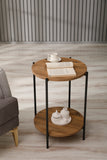 PERA Round Two-Tier Coffee Table, 17 1/2 " by 25 " Side Table, Rustic Brown and Antracite