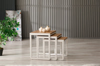PERA Nesting Set of 3 Sturdy Side Tables, Modern Stacking End Tables, Rustic Brown, Off White