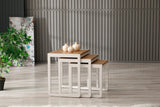 PERA Nesting Set of 3 Sturdy Side Tables, Modern Stacking End Tables, Rustic Brown, Off White