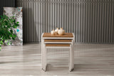 PERA Nesting Set of 3 Sturdy Side Tables, Modern Stacking End Tables, Rustic Brown, Off White