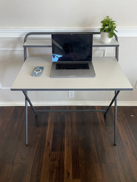 NEXO Foldable Table , No Assembly Required, 2-Tier Computer Study Desk with Shelf, Anthracite and Gray
