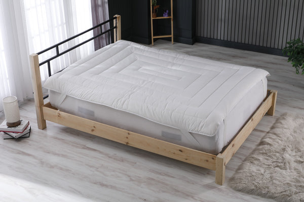 Natural Wool Mattress Topper, 100% Premium Merino Wool Filling, Quilted Natural Cotton Cover, Hypoallergenic